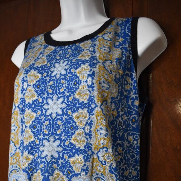 Talbots Sleeveless Sweater Pullover Size M Petite Blue Boho Paisley Vest - Picture 12 of 15